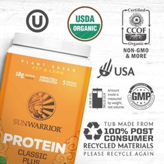 Sunwarrior Classic Plus Organic Vegan Protein Powder with BCAAs Pea Protein 750g