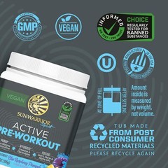 Active Pre Workout Vegan Supplement for Strength Focus and Hydration 30 Servings
