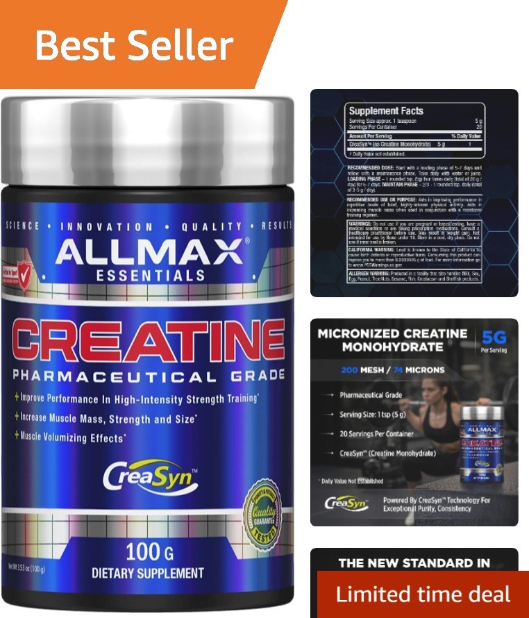 Unflavored Creatine Monohydrate Powder, Micronized for Quick Absorption – 100g