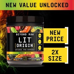 Beyond Raw LIT Origin Pre Workout Powder, Gummy Worm, for Men & Women, Energy