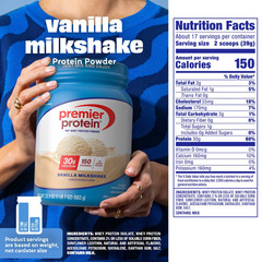 Premier Protein 100% Whey Protein Powder, Vanilla Milkshake, 30g Protein, 1.7 lb