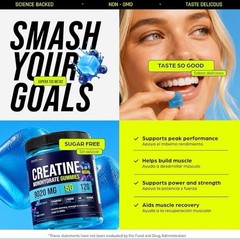 Thinbi Creatine Gummies 120 Count 5g Creatine Sugar Free Blueberry Exp 2028