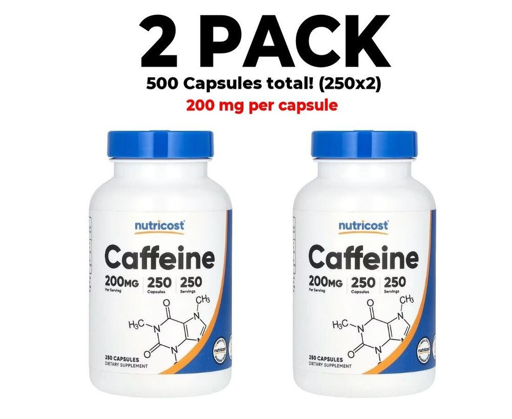 Nutricost, Caffeine , 2 PACK, 200 mg , 250 Capsules each (500 total!)