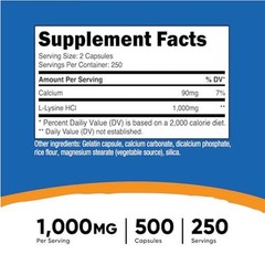 Nutricost L-Lysine 1000mg Per Serving, 250 Servings, 500 Capsules – Gluten Free,