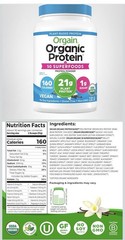 Orgain Organic Plant-Based Protein Powder Vanilla Bean Vegan 2.02 lb 18 Serv