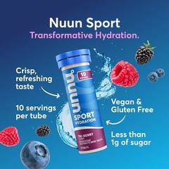 Nuun Sport Electrolytes Hydration Drink Mix Tablets, Tri-Berry, 10 Count Tube…