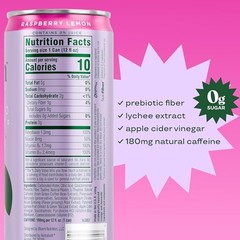 Bloom Nutrition Sparkling Energy Drink 12 Fl Oz (Pack of 12) Raspberry Lemon
