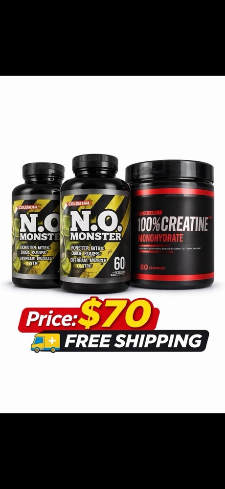 Goliath Labs N.O. Monster Capsules & Creatine Monohydrate Muscle Growth Bundle