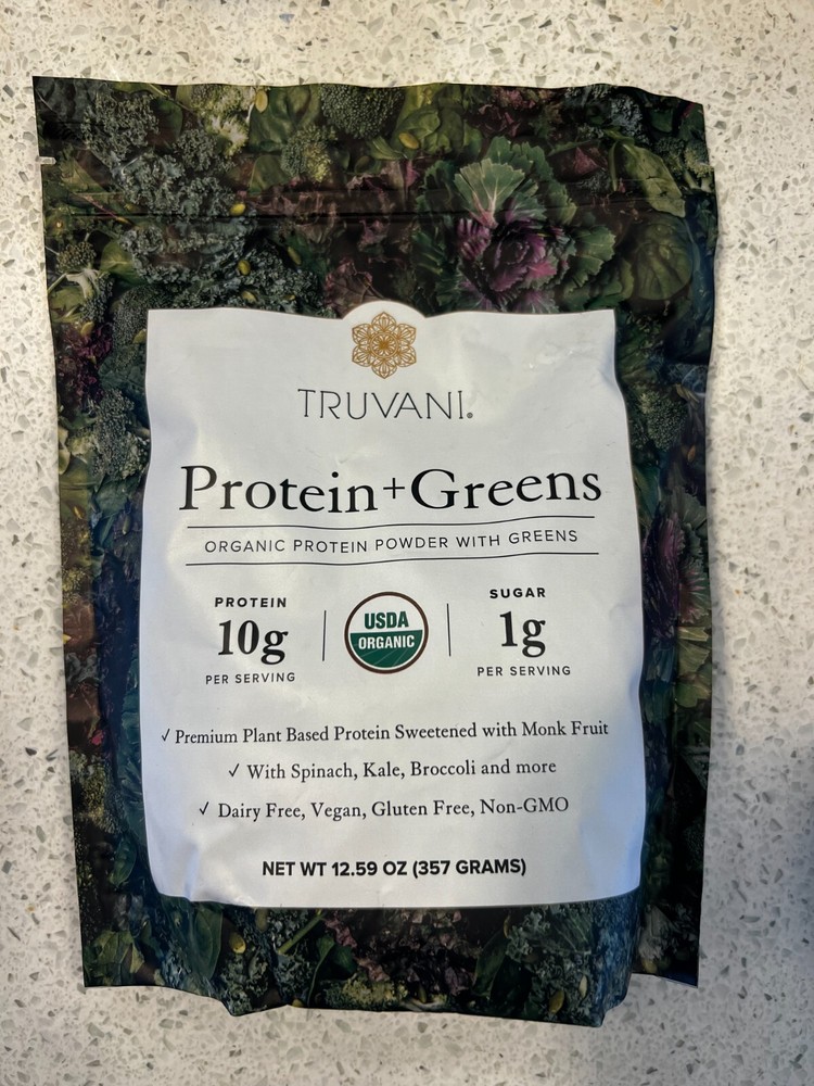 Truvani Protein + Greens 12.59 Oz Organic, Non-GMO, Vegan, Gluten Free, Dairy Fr