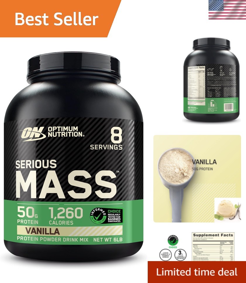 Vanilla Serious Mass Protein Powder – 6lb Weight Gainer with Creatine & Vitamins