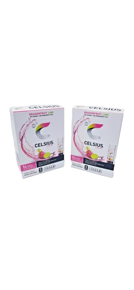 Celsius On-the-Go Powder Stick, Combo 2 Pack Dragon Lime Total 28 Sticks