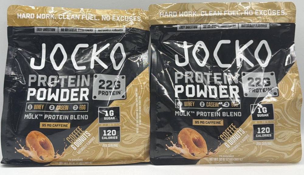 2PK Jocko Protein Powder ~ Coffee & Donuts FLVR ~ 32 OZ EACH ~ EXP 7/27