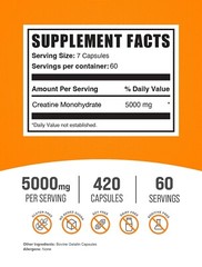 BulkSupplements Creatine Monohydrate 420 Capsules – 5000mg Per Serving