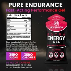 NewTrition Extra Energy Gel Variety Pack 24ct 50mg Caffeine Running Cycling Fuel