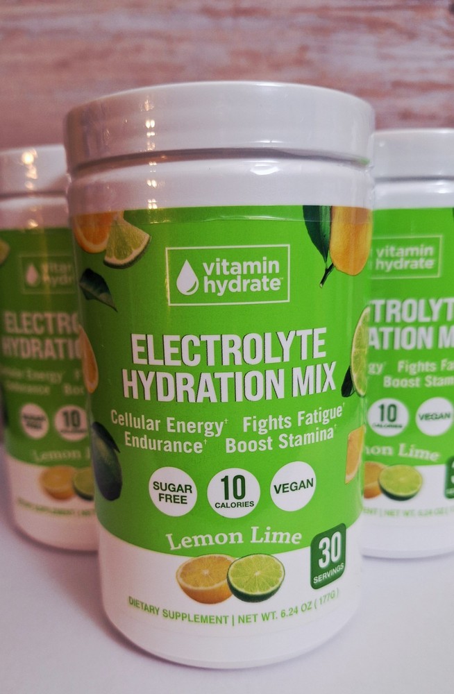 3 Tubs Vitamin Hydrate Electrolytes, Lemon Lime 🍋 30 Serv, Vegan, 03/2027✨️