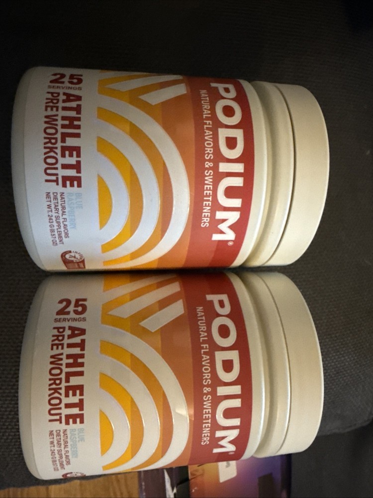 Lot X2 PODIUM Natural Flavors Sweeteners Athlete Pre Workout Raspberry Exp 03/26