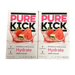 2 PACK Pure Kick Hydrate Strawberry Watermelon 6 Packets Zero Sugar Electrolytes