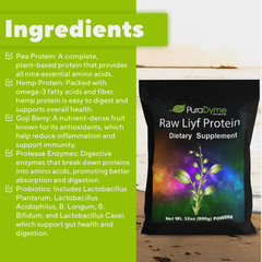 Puradyme Raw Liyf Protein Powder – Vegan Plant-Based | Enzyme Enhanced | 32oz