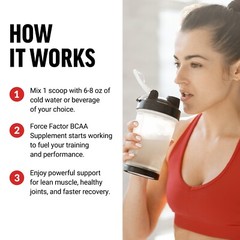 FORCE FACTOR BCAA Powder 2:1:1 ratio, Amino Acid Supplement, 30 Servings