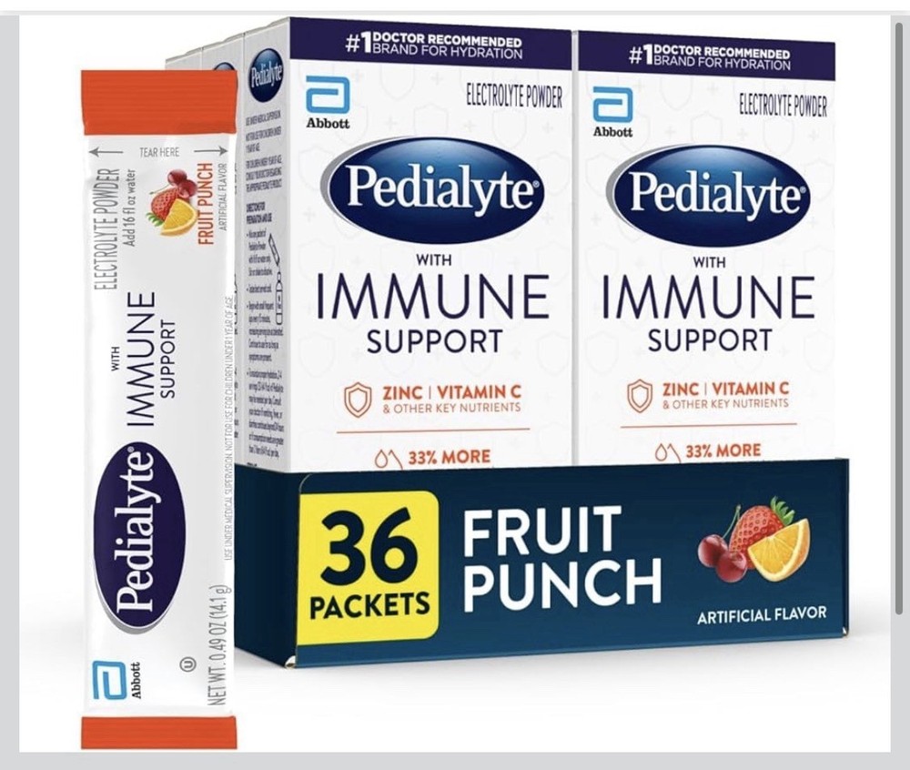 36 Pedialyte with Immune Support On-The-Go Electrolytes Fruit Punch 100% B12 + C