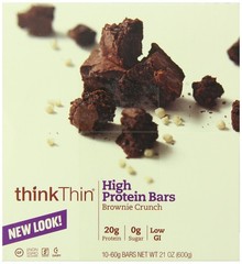 ThinkThin High Protein Bar, Brownie Crunch, 60 g, Bars, 10 Count 2.1 Ounce