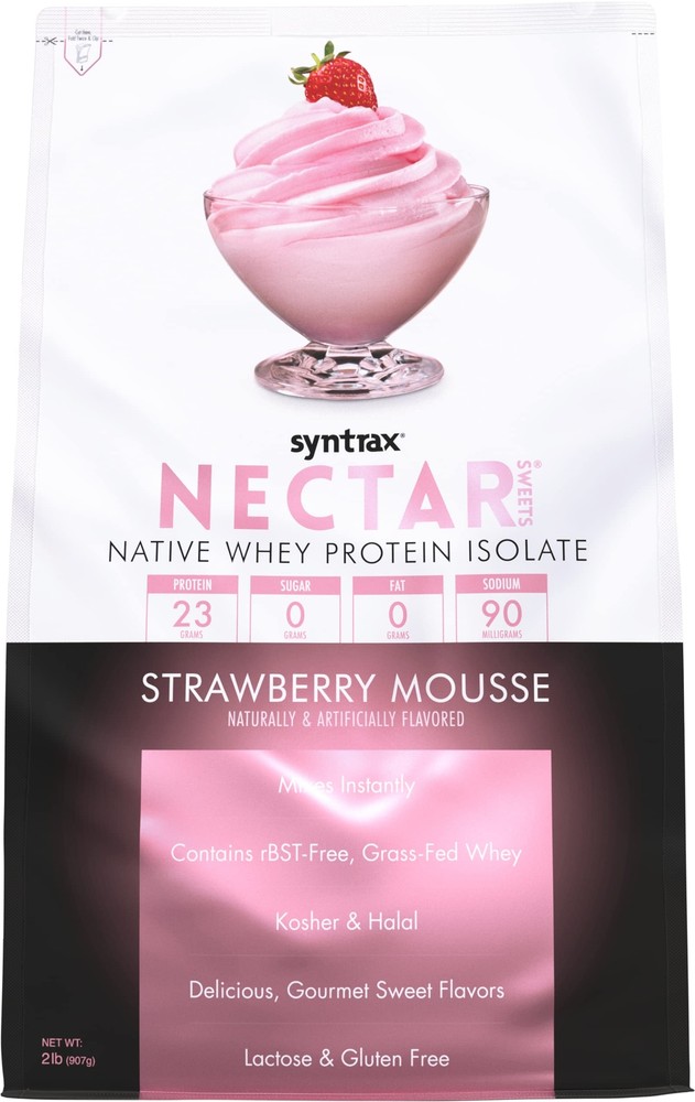 Nectar Sweets Strawberry Mousse Protein Powder 2lb Lactose Gluten Free