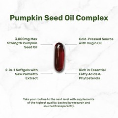Pumpkin Seed Oil 3,000mg with Saw Palmetto, 240 Softgels – Cold Pressed…