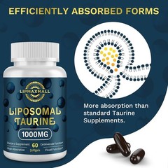 2 Liposomal Taurine Supplement 1000mg, High Absorption Amino Acid 60 Softgels