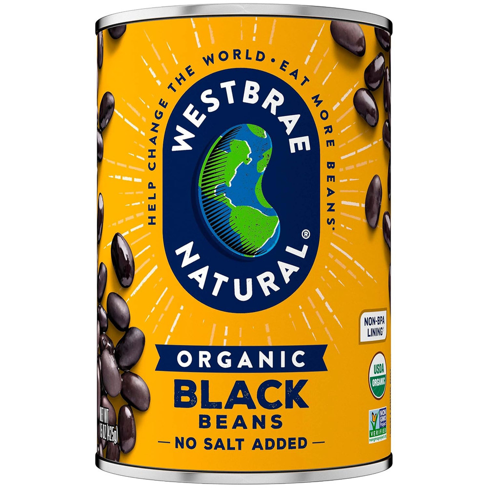 Organic Black Beans, No Salt Added, Source of Plant Based Protein and Fiber, Low