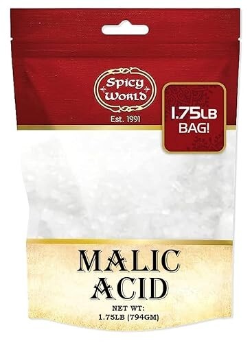 Malic Acid Powder 1.75 LB (28Oz) – Food Grade, Crystals, Tart Flavor – 1 Pack Ea