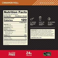 Optimum Nutrition Gold Standard 100% Whey Protein Powder, Cinnamon Roll, 0.68 Po