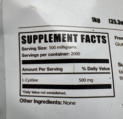 BulkSupplements L-Cystine Powder – 500mg per Serving 1KG Bag