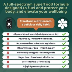 Natural Supergreens Multivitamin Gummies, Adaptogens, Pre & Probiotics, Fiber…