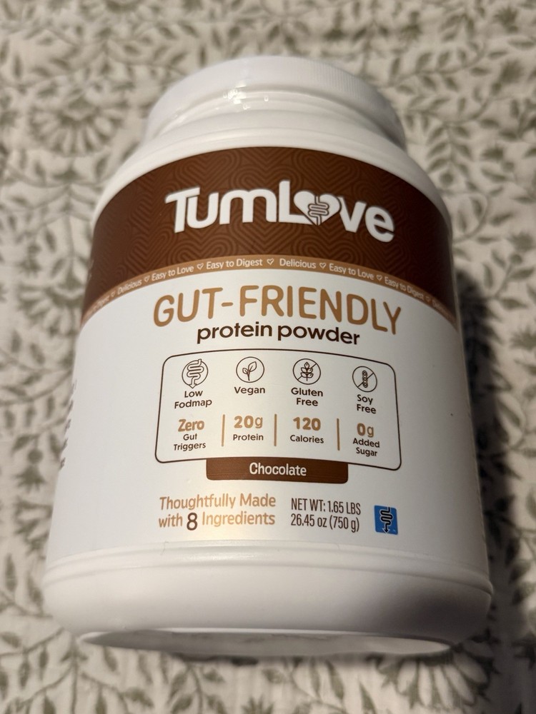 TumLove Vegan Protein Powder Chocolate 1.65 lbs Gluten Free Soy Free Low Fodmap