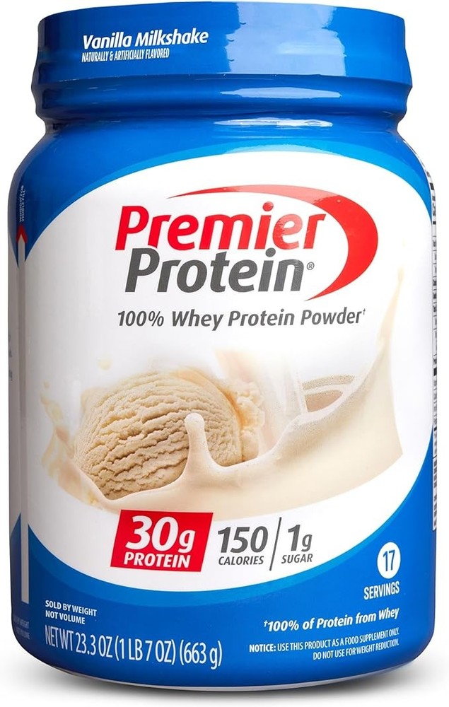 Premier Protein 100% Whey Protein Powder, Vanilla Milkshake, 30g Protein, 23.3oz