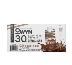 OWYN Plant Powered Protein Shake Zero Sugar Chocolate 30g, 15 Pack 11.15oz