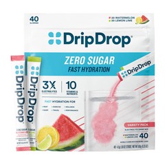 DripDrop Hydration Zero Sugar Electrolytes, 40 Individual Sticks Variety Pack
