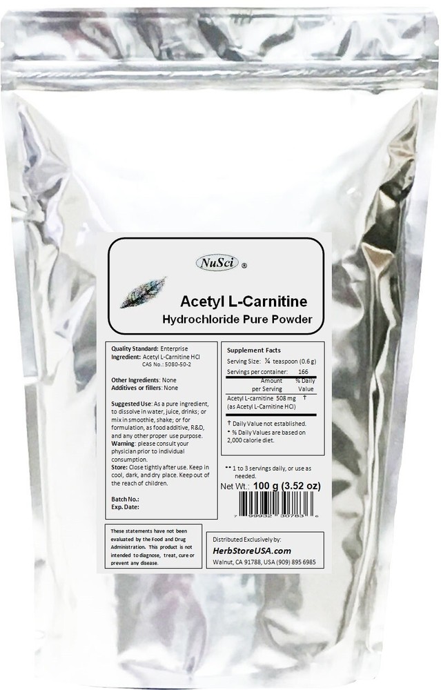 NuSci Acetyl L-Carnitine Pure Powder ALC 100g (3.52 oz) cognition