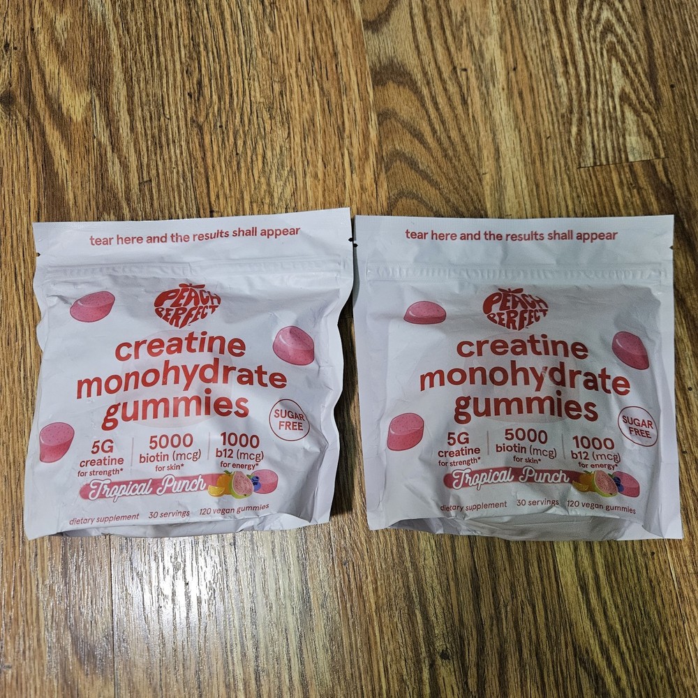 2 Bags Peach Perfect Creatine Monohydrate Gummies Tropical Punch 120ct × 2