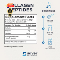 Saver Supplements Collagen Peptides Powder, 10.58 Ounce (Pack of 1)