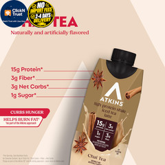 Atkins Chai Tea Latte Flavored Protein Shake, High 11 Fl Oz (Pack of 12)