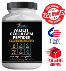 Multi Collagen Peptide protein 120 Caps 100o mg Type I,II,III,X Anti-Aging keto