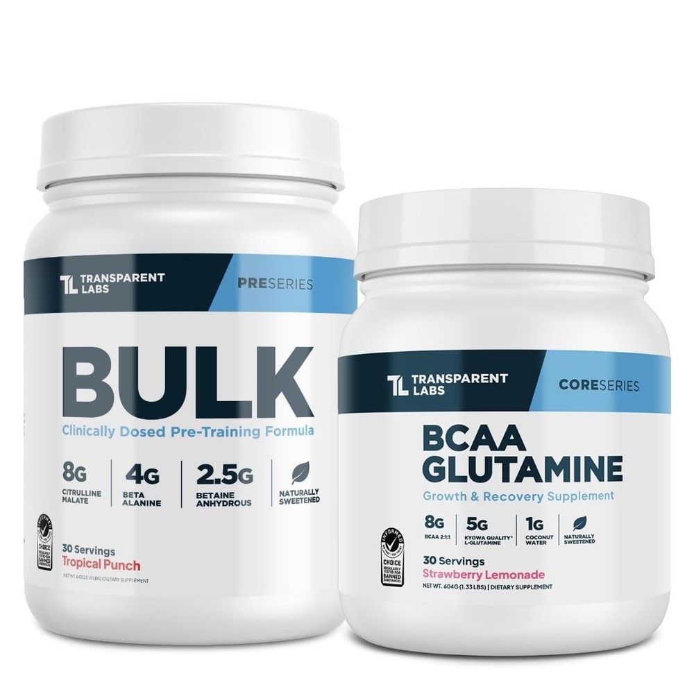 Transparent Labs Bulk Pre-Workout (30 Servings, Tropical Punch) & BCAA…