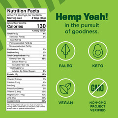 Hemp Yeah Organic Max Fiber Protein Powder, Unsweetened, 16Oz, with 13G of Fiber