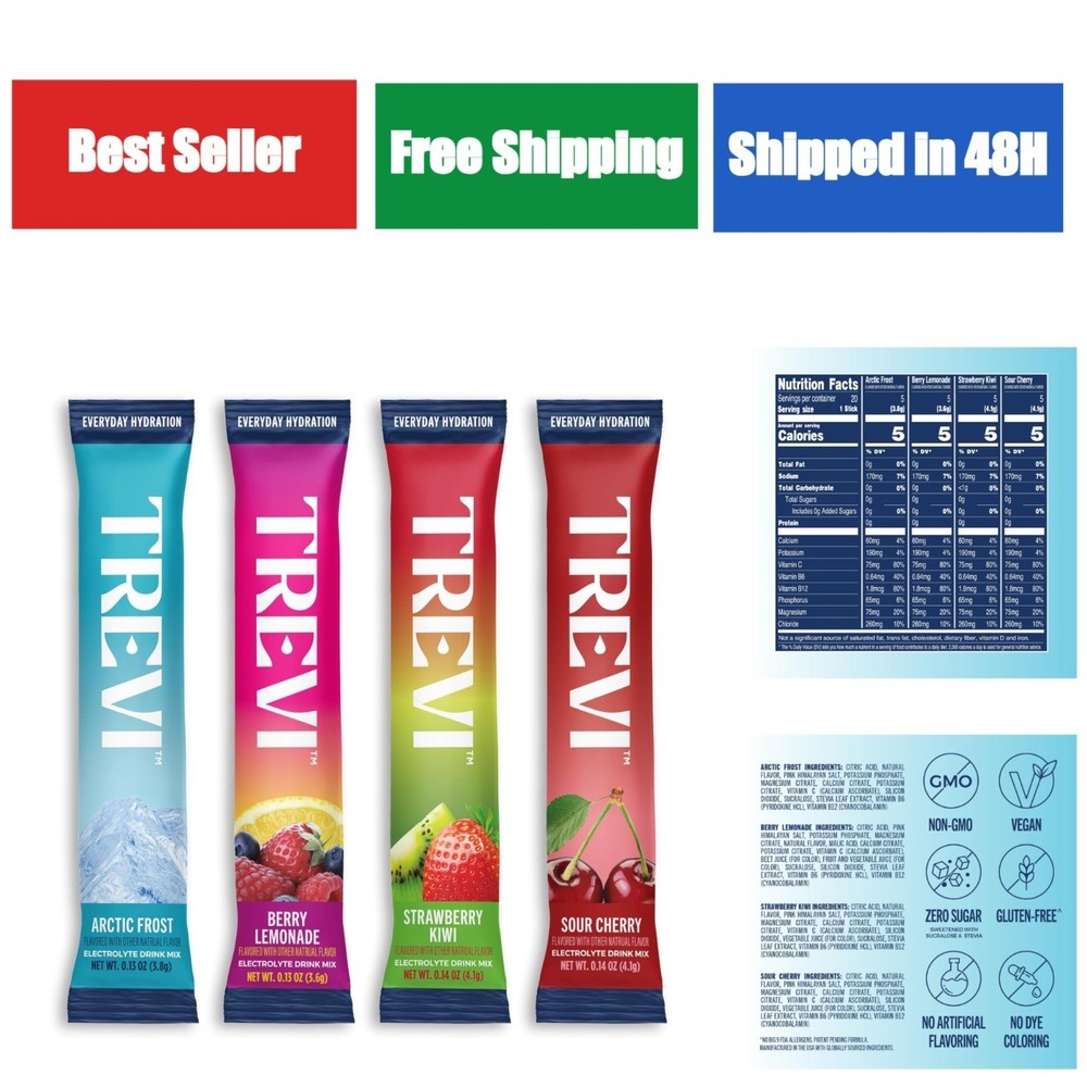 TREVI Electrolytes Powder Packets – Sugar Free Hydration – 20 Pack