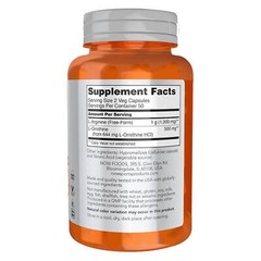 NOW FOODS Arginine & Ornithine 500 mg 250 mg 100 Veg Capsules