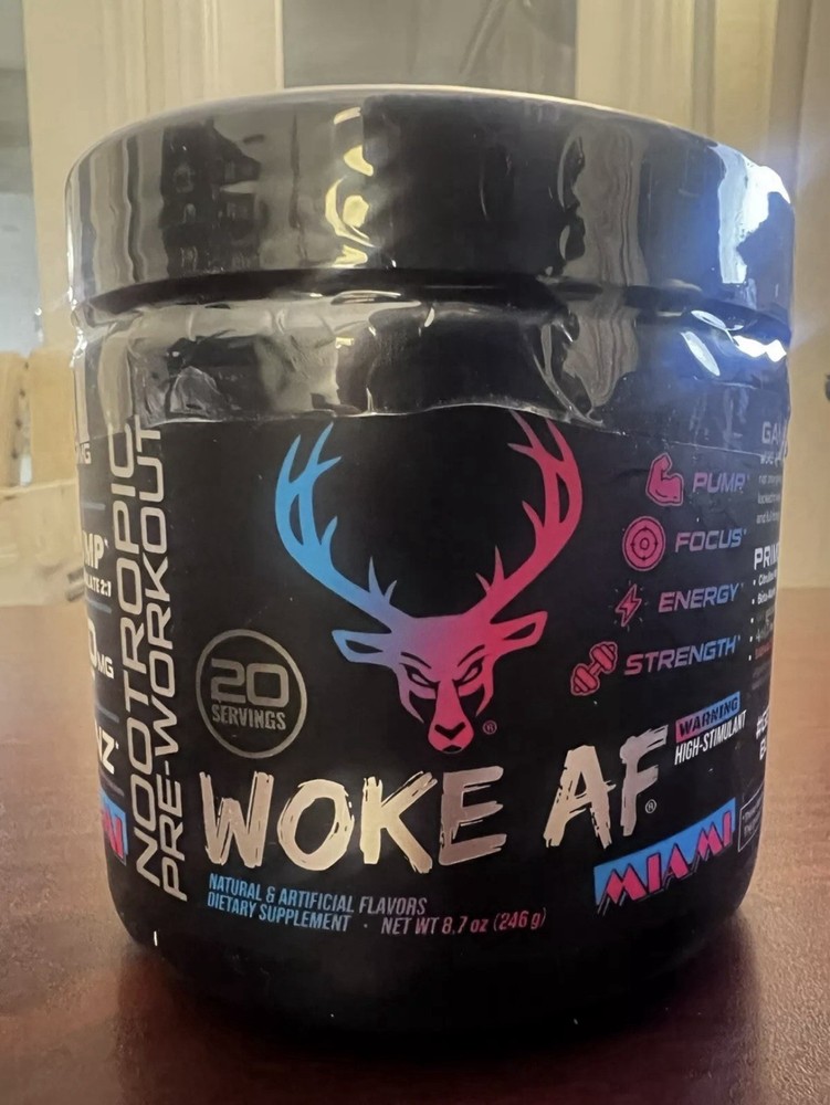 Bucked Up Woke AF Pre-Workout Powder Miami 333mg Caffeine 20 Servings Exp12/2026