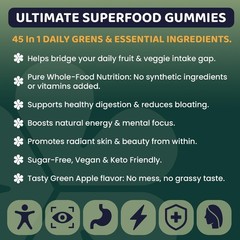 Natural Supergreens Multivitamin Gummies, Adaptogens, Pre & Probiotics, Fiber…