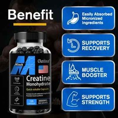 Creatine Monohydrate Capsules 3000mg, 30 To 120 Capsules, Muscle Explosion