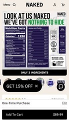 NAKED Mass Natural Weight Gainer Protein Powder 12 LB 1,250 Calories Unflavored